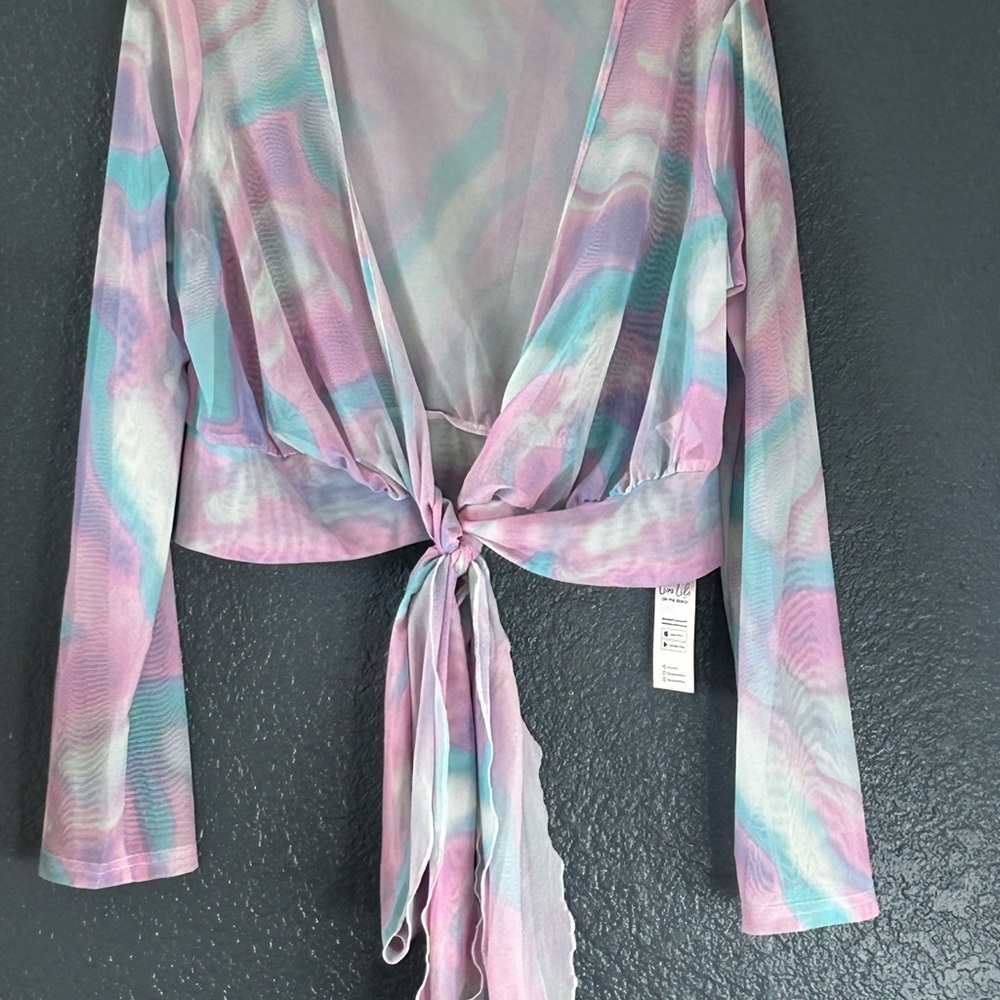Sheer Multicolor Tie-Front Top